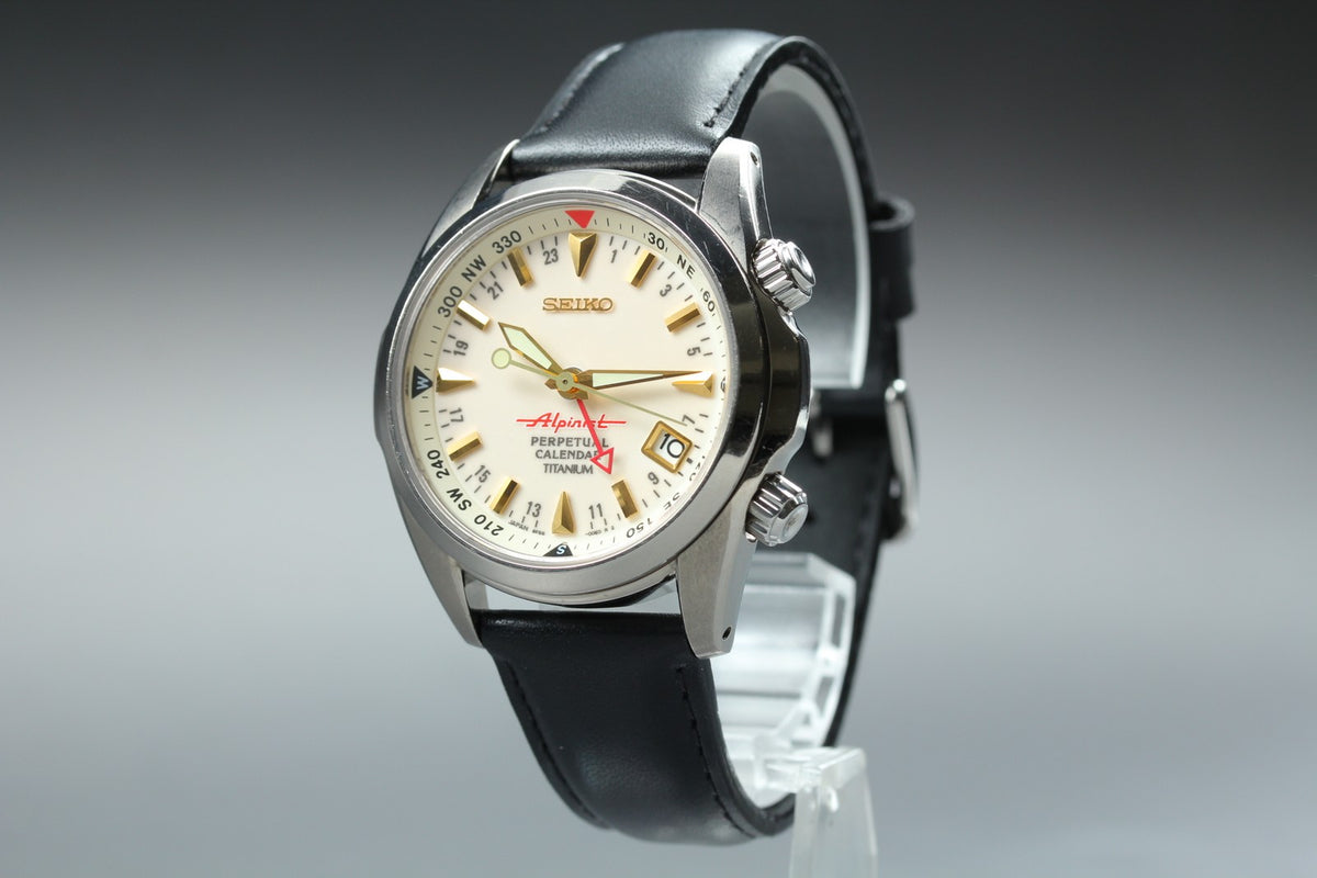 SEIKO Alpinist 8F56-00D0 SBCJ021 Perpetual Calendar Titanium Men's Watch JAPAN