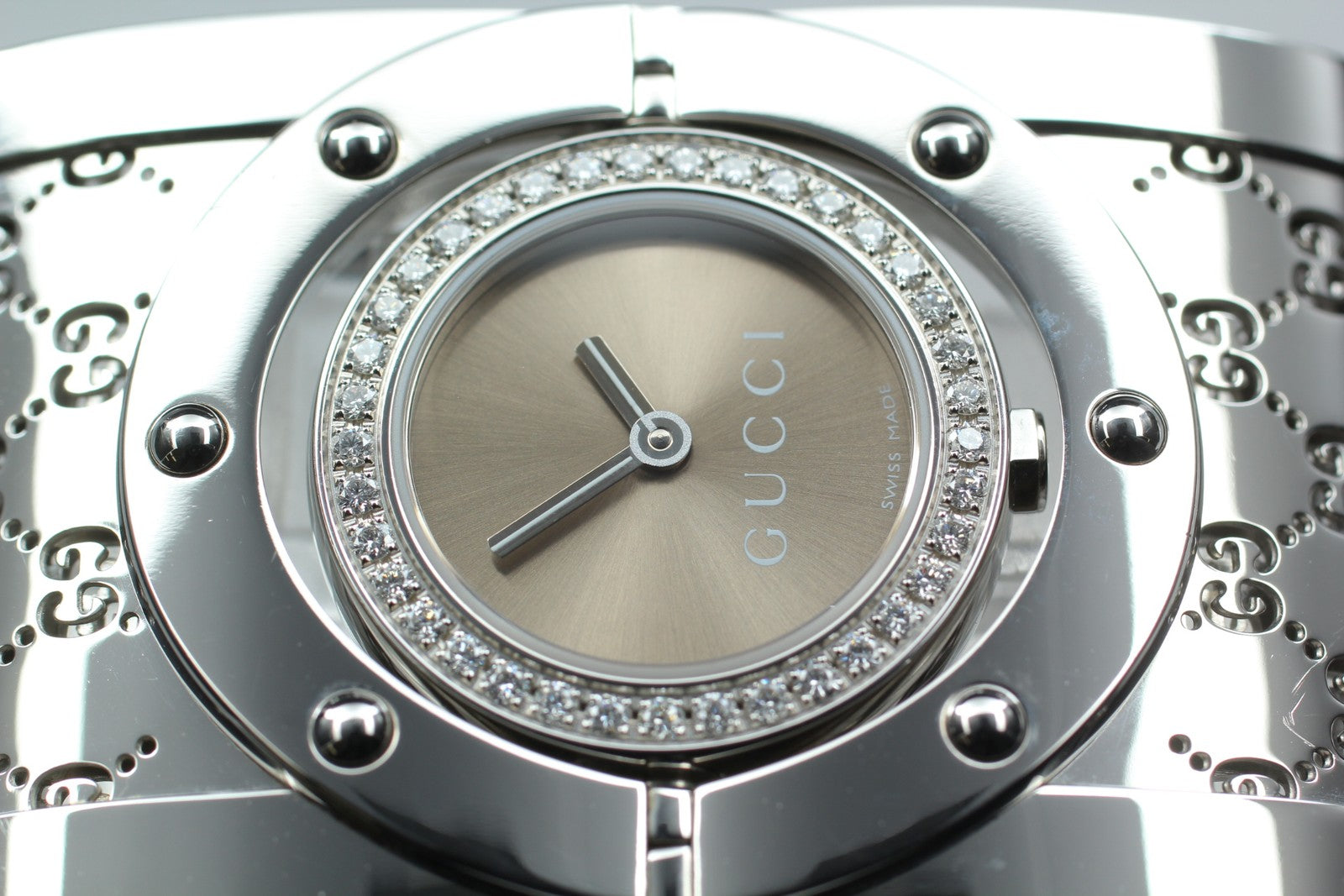 [Exc+5 Box] GUCCI 112 Twirl Diamond Brown Dial YA112416 Woman's Quartz Watch