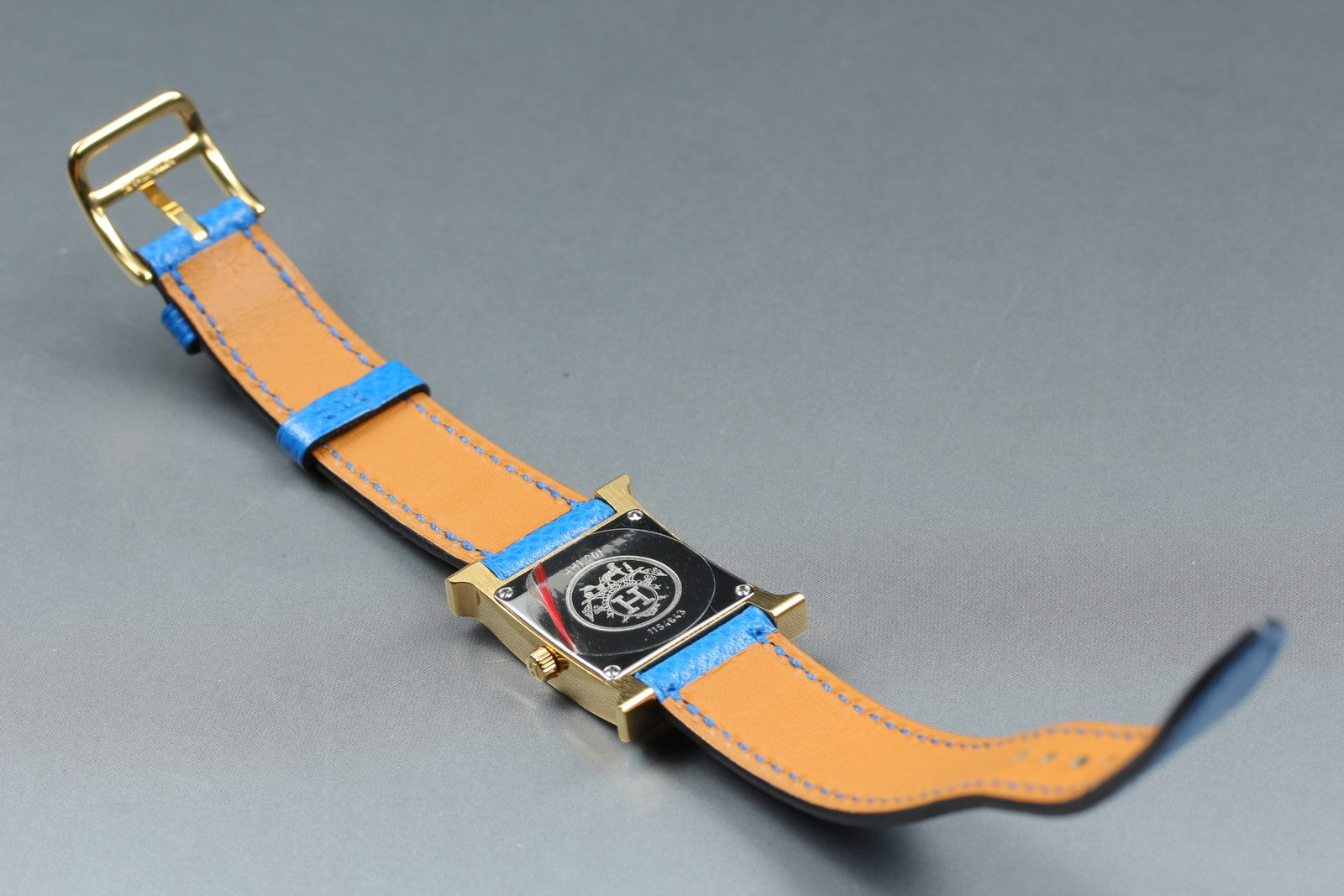 [Overhauled] HERMES H Watch HH1.201 Gold Blue "B" Woman's Watch Quartz Box