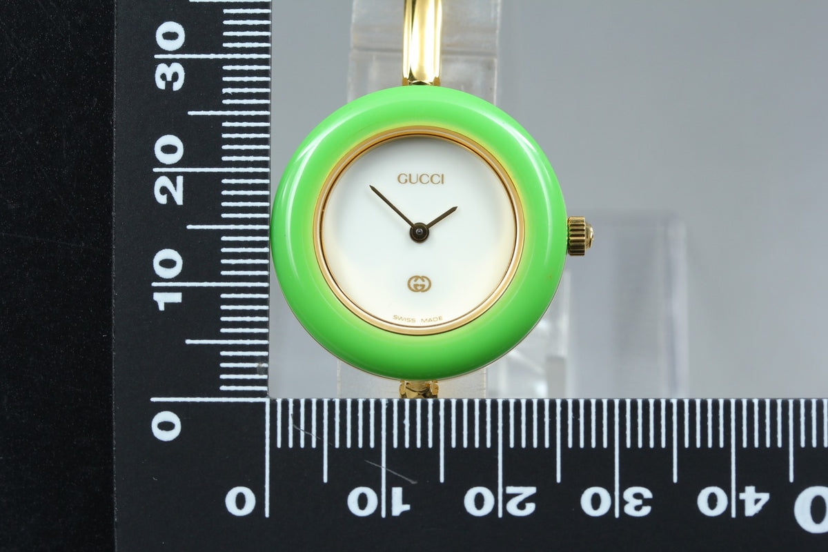 [Overhauled] Gucci Change Bezel 11/12 Lime Green Bezel Women's Qz Watch 15.25cm