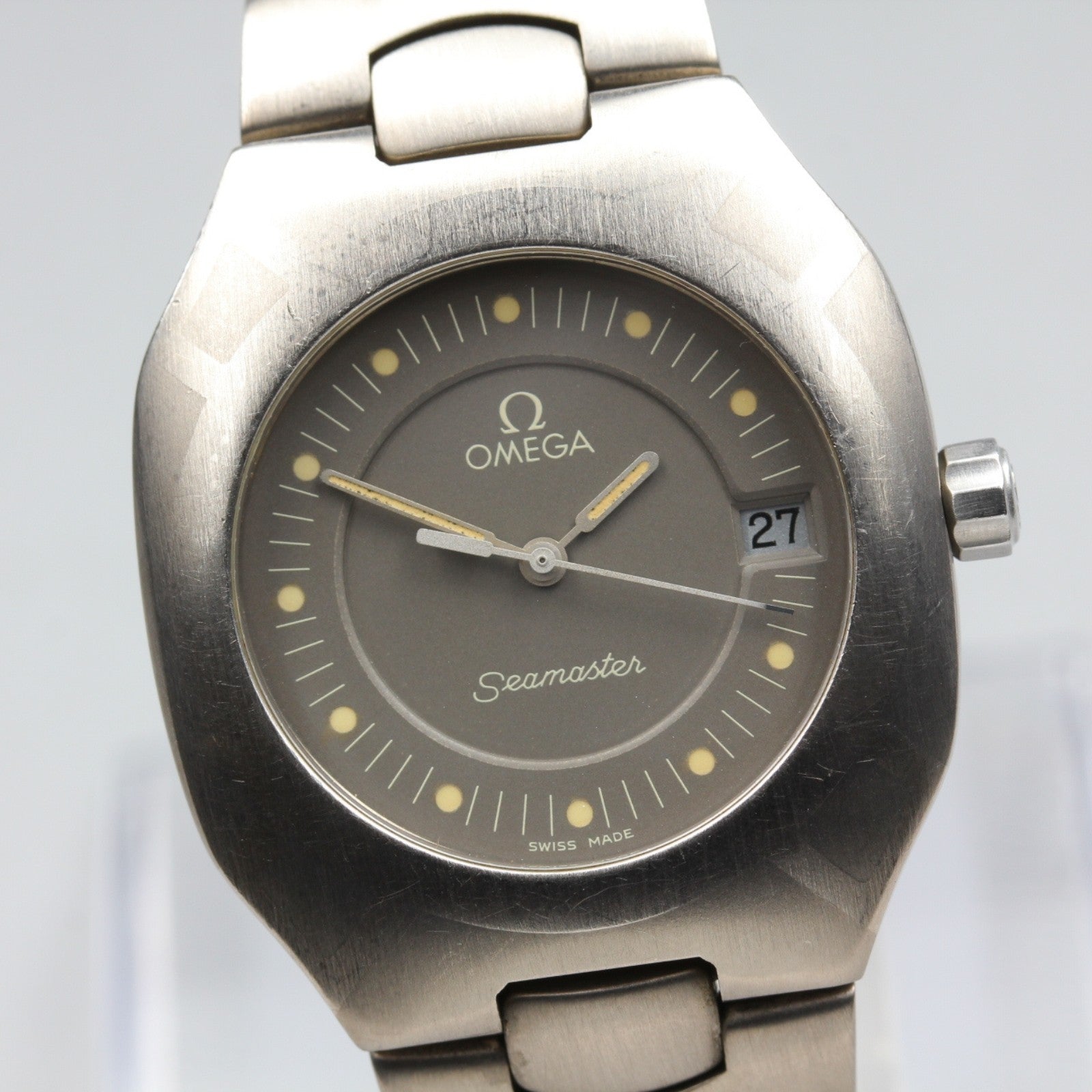 New Batt OMEGA Seamaster Polaris Cal.1430 Gray Quartz Date Boy's Watch 31mm JP