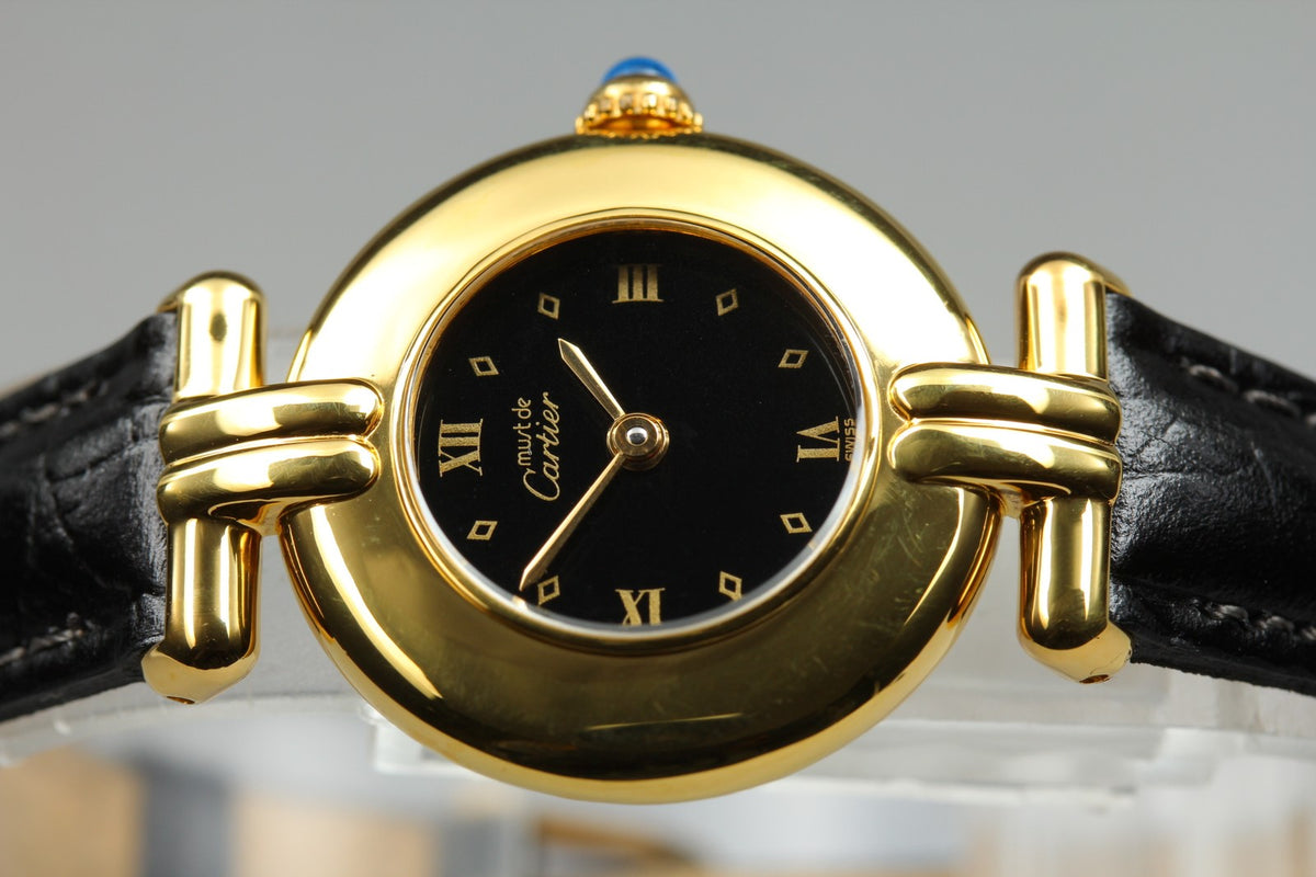 Cartier Must Colisee Vermeil 590002 Black Gold Women's Qz Watch Vintage [Box]