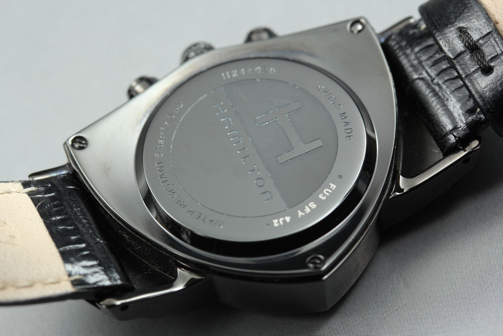 New Batt Hamilton Ventura H244020 Black Quartz Chronograph Men's 32mm Box