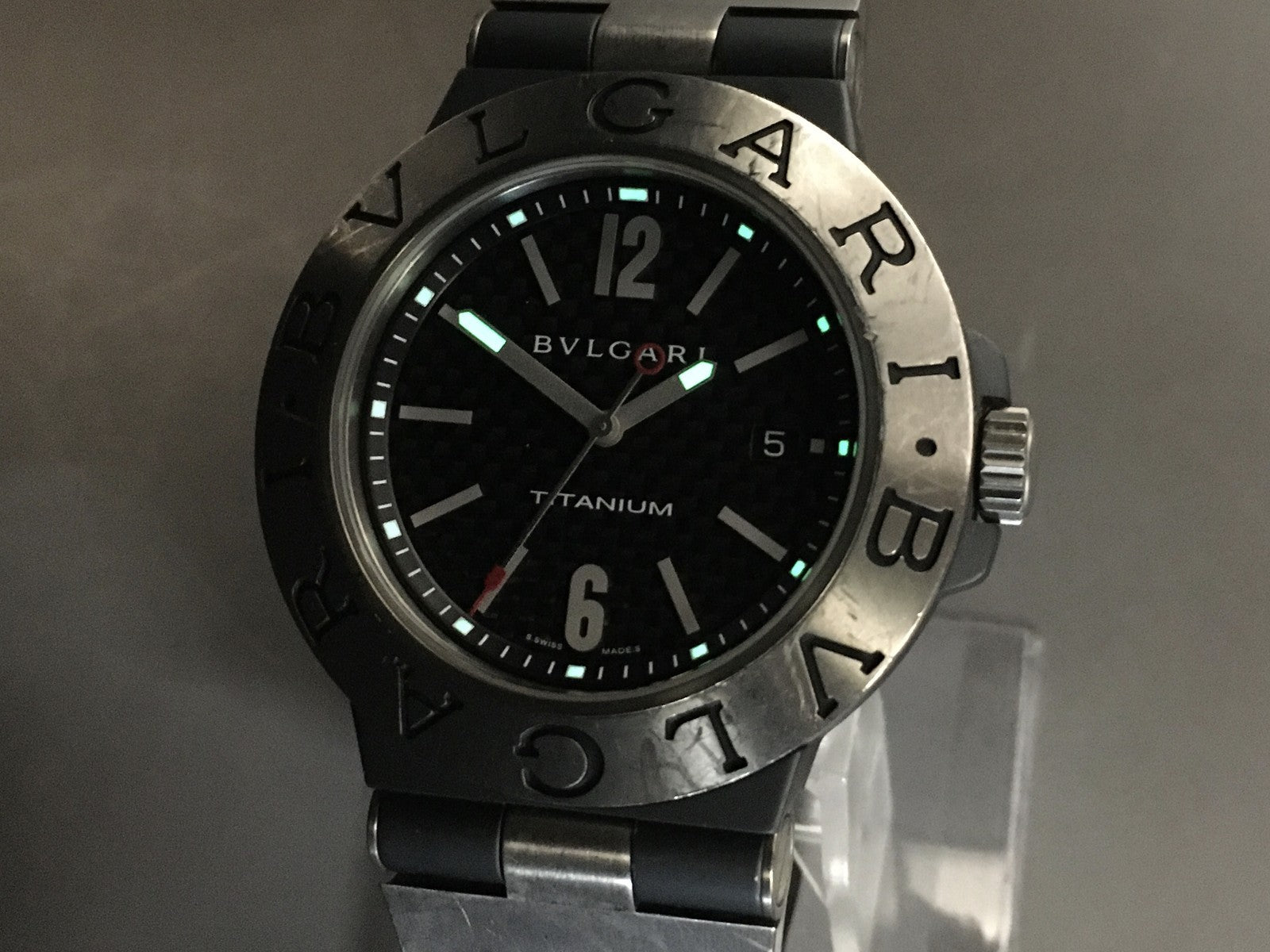 BVLGARI Diagono Titanium TI44TA Automatic Date Men's Watch 44mm JAPAN Exc+5*Box