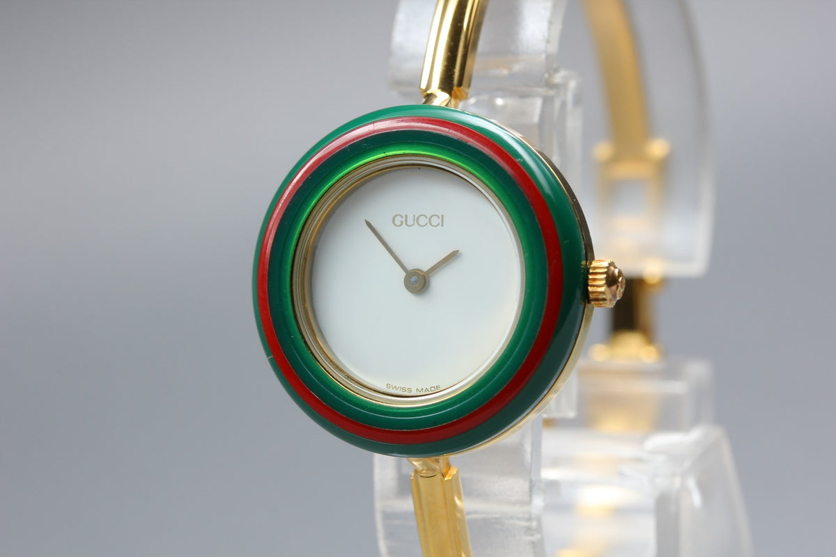 GUCCI Change Bezel Bangle 11/12.2 12Color Quartz Women's Watch 25mm JAPAN Box