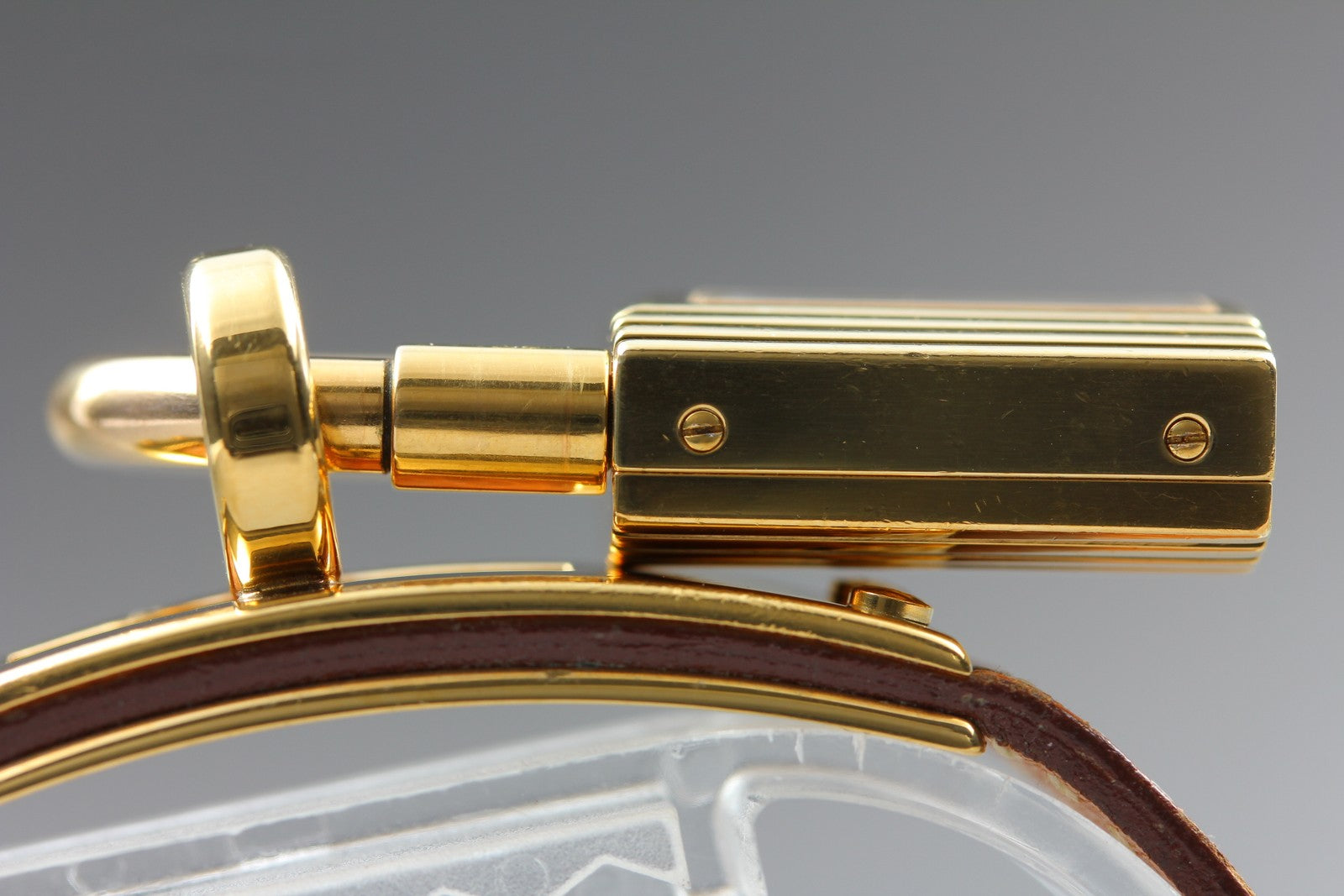 Vintage [Box] HERMES Kelly Watch Gold Brown Leather "U" Woman's Quartz Watch