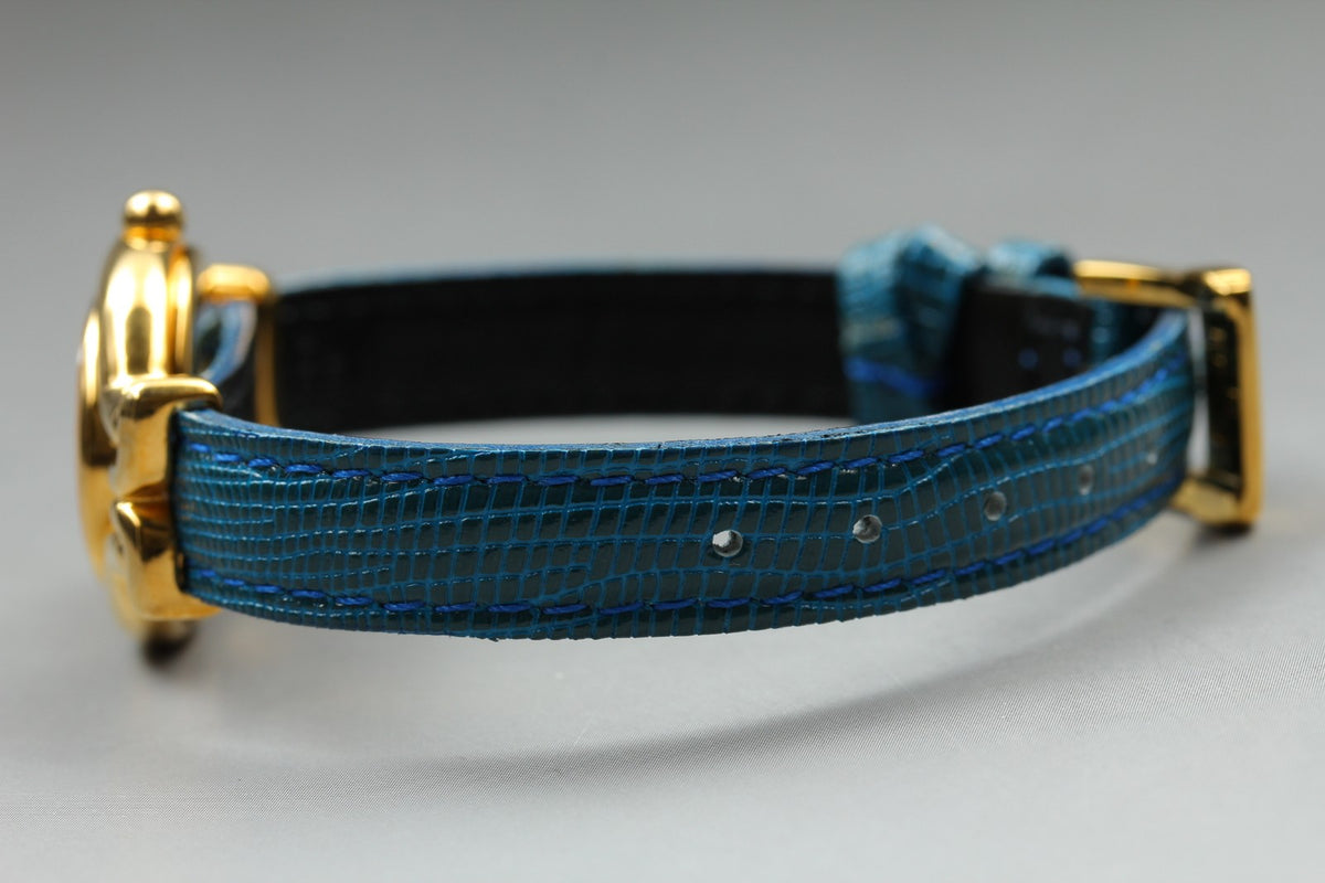 FENDI 640L Chameleon Blue Leather Belt Gold 24mm Women's Quartz Watch Vintage