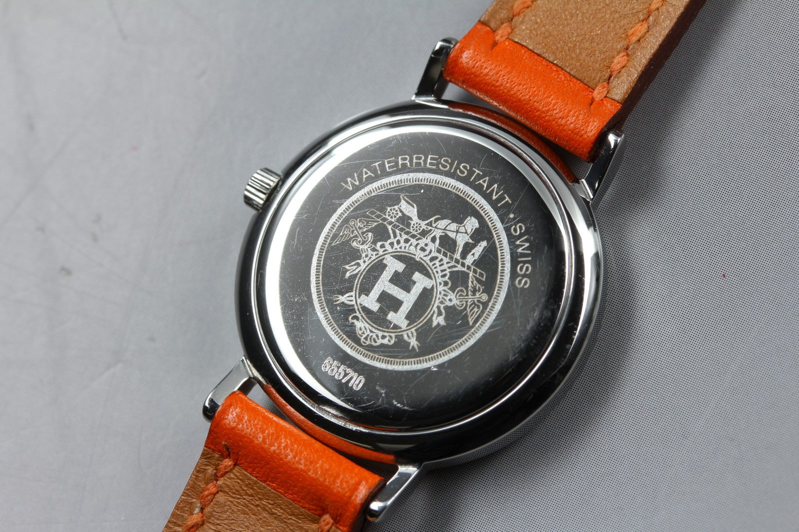 Vintage HERMES Meteor White Dial Orange "E" 24mm Woman's Watch Quartz [w /Box]