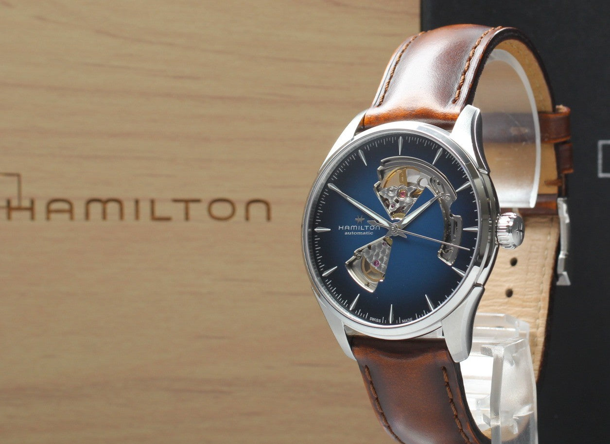 HAMILTON Jazzmaster Open Heart H326750 Blue Brown 39mm AT Men's Watch [Box]
