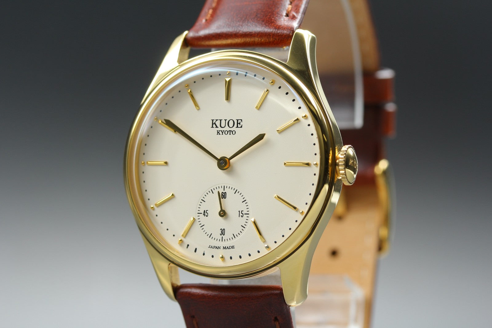 KUOE KYOTO OLD SMITH 90-001 34mm Gold Brown Quartz Men's Watch Japan [Box]