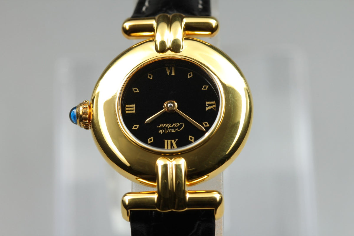 Cartier Must Colisee Vermeil 590002 Black Gold Women's Qz Watch Vintage [Box]