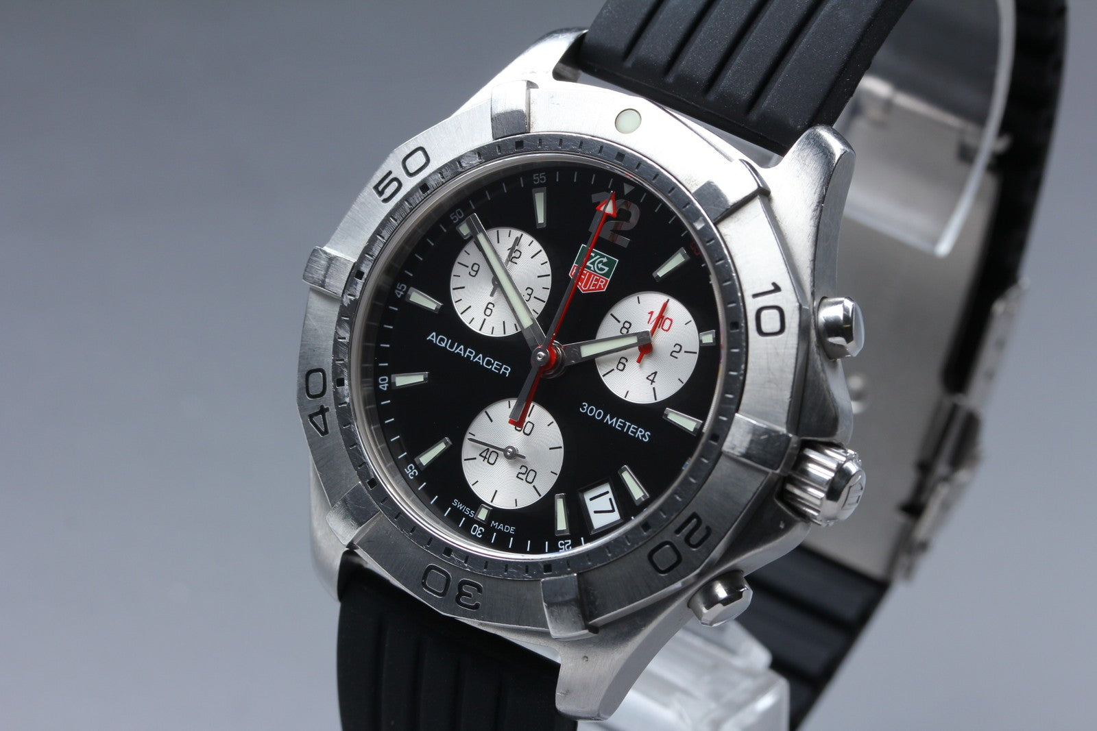 TAG Heuer Aquaracer CAF1110 Chronograph Black Date Quartz Men's Watch 42mm Exc+5