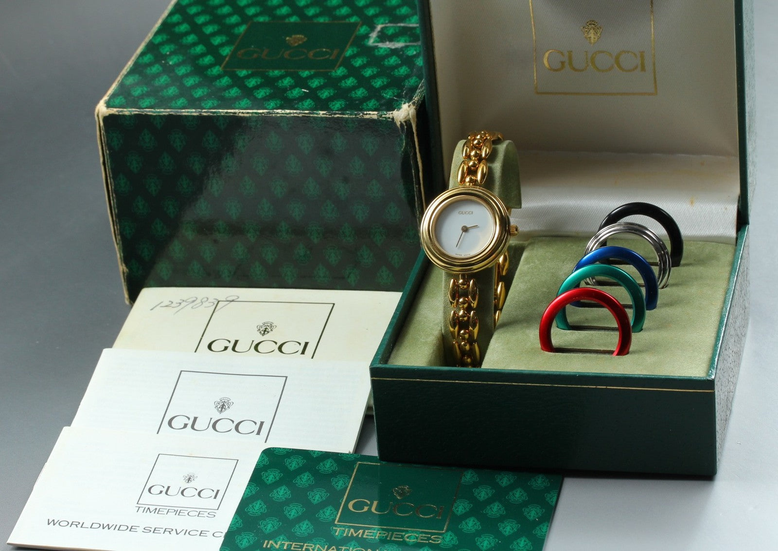 Gucci Change Bezel 11/12.2 6 Colors Gold Bracelet Women's Qz Watch Vintage [Box]