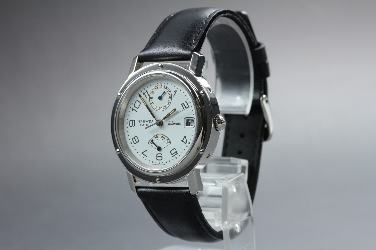 HERMES Clipper CL5.710 GMT Automatic White Dial Date Men's Watch 36mm JAPAN