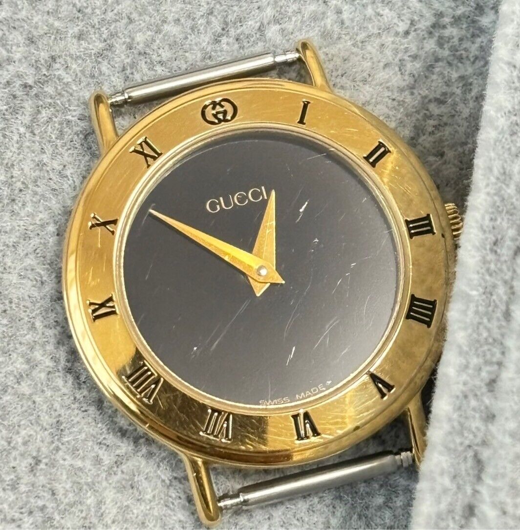 New Battery [Exc+4] Gucci 3000.2.L Black Dial Women's Quartz Watch Vintage JAPAN