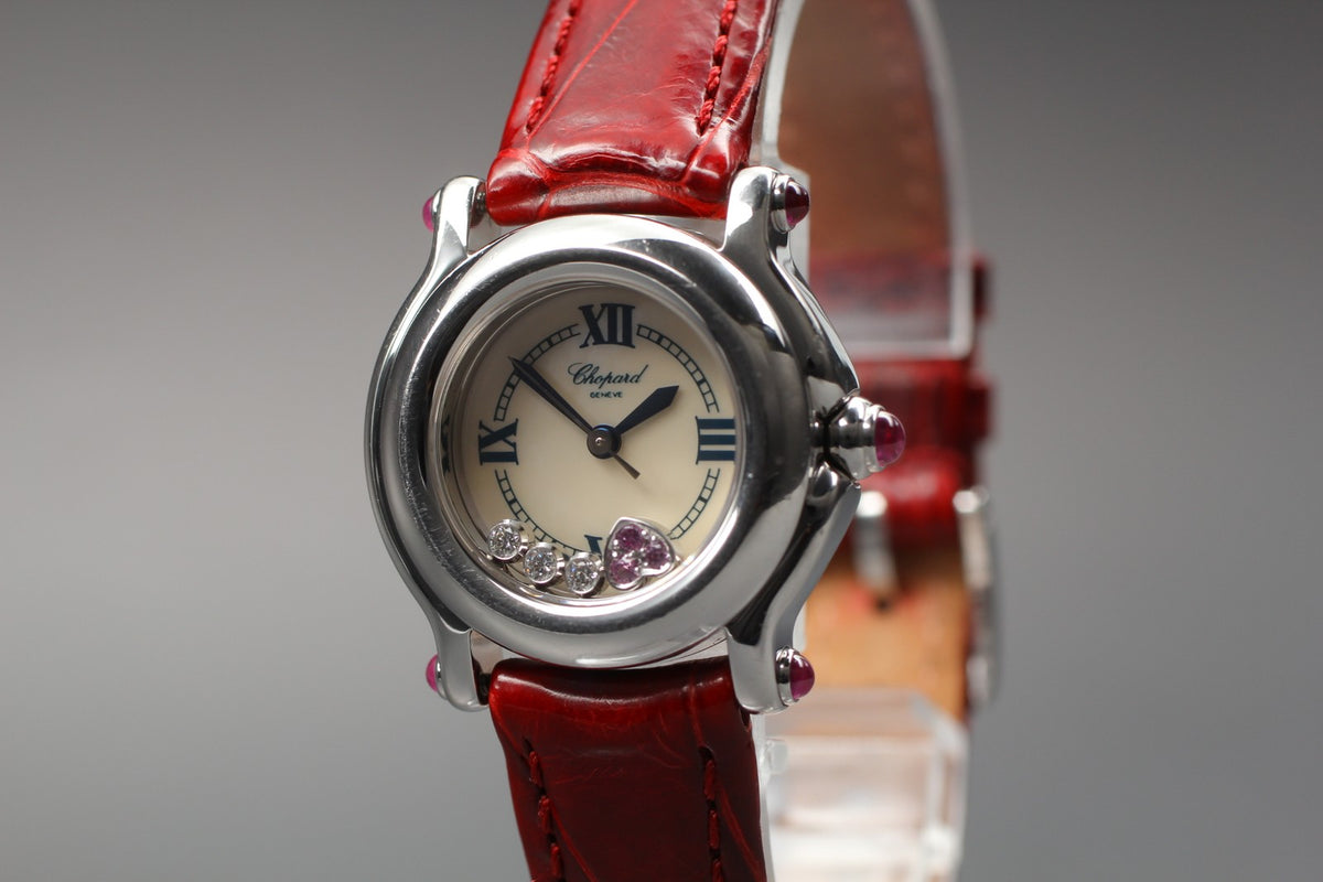 EXC+5 Chopard Happy Sports 27/8245-42 Heart Diamond Red Silver Qz Women’s Watch