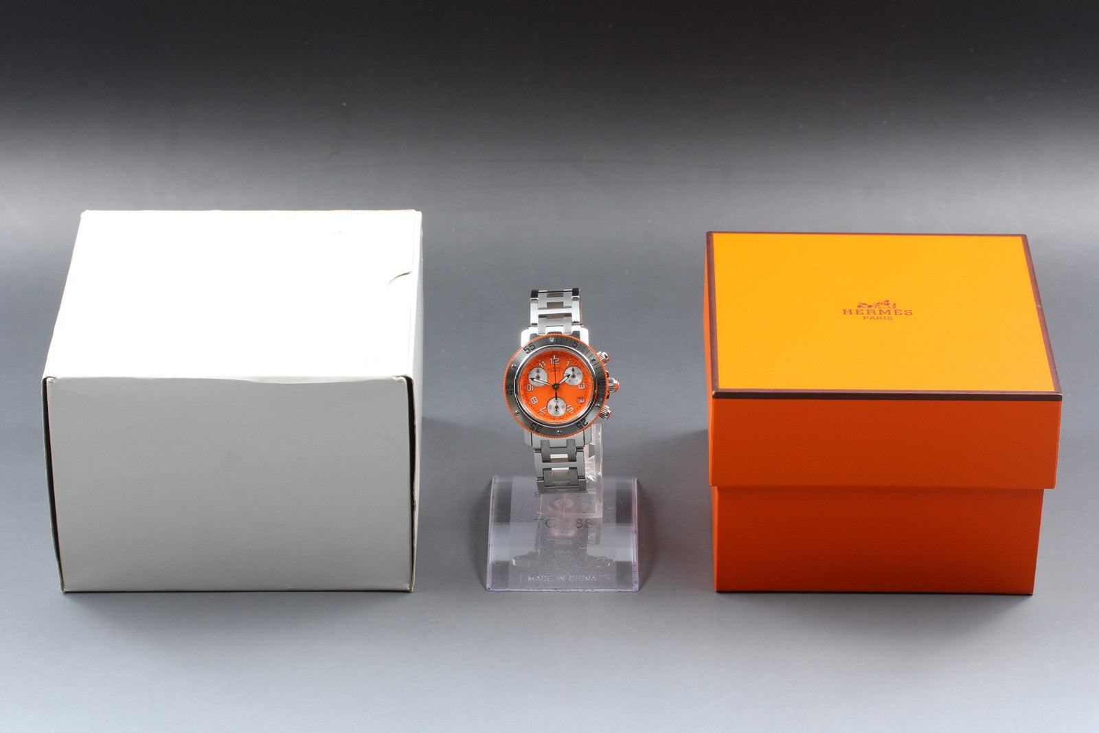 Hermes Clipper Diver Chronograph CL2.316 Orange 32mm Woman's Quartz Watch [Box]