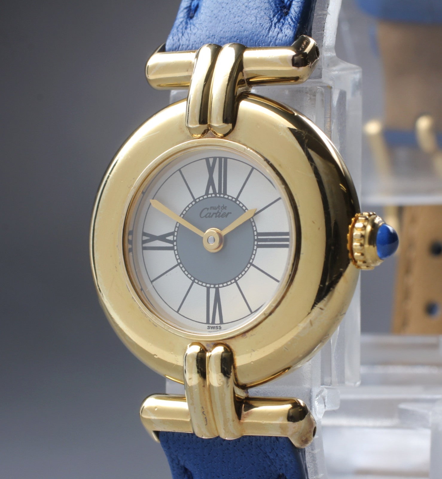 Vintage [Exc+5] Cartier Must Colisee Vermeil 590002 Blue Women's Quartz Watch