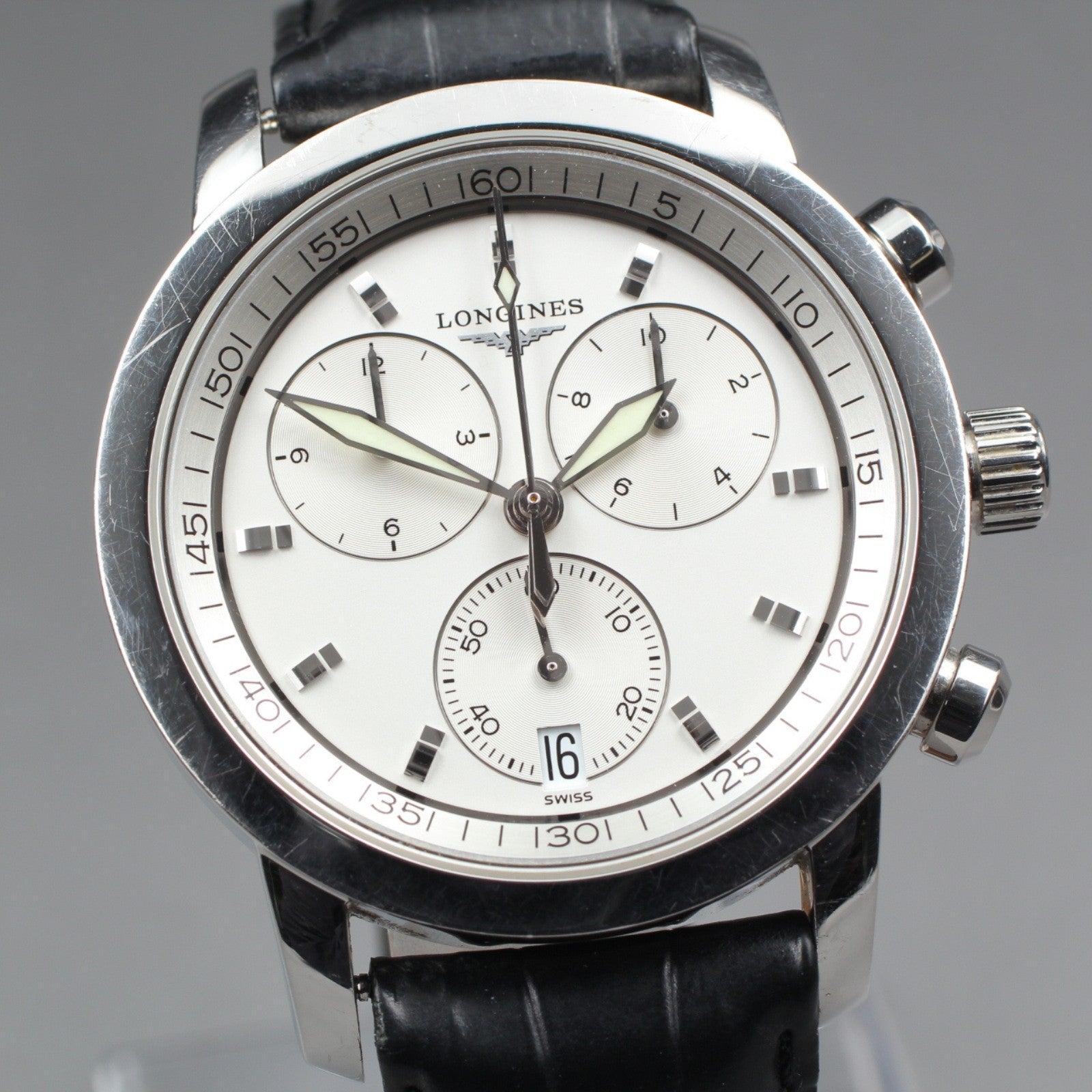 New Batt[Exc+5] LONGINES Heritage L2.663.4 Silver Chronograph Men's Watch JAPAN