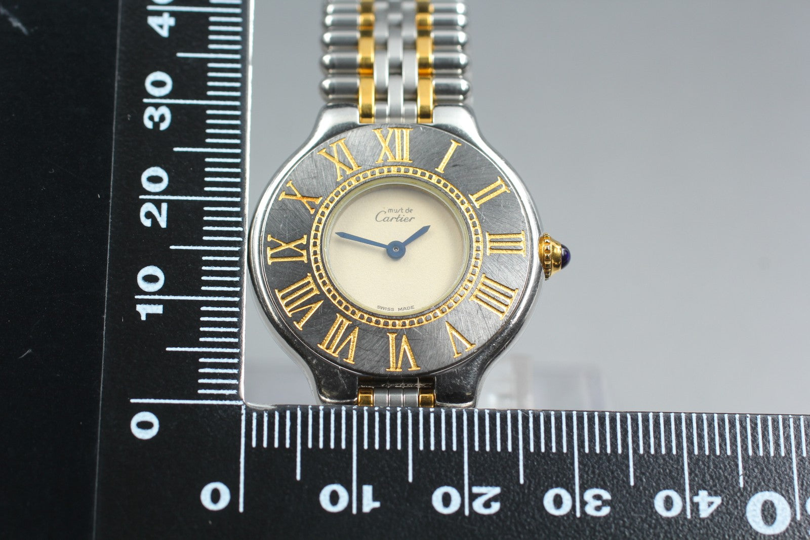 Vintage [Exc+5 Box] Cartier Must de Cartier 21 27mm Silver Gold Women's Qz Watch
