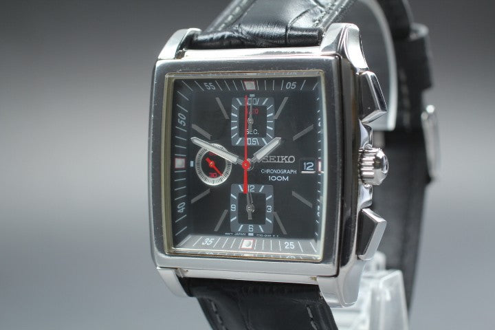 RARE[Exc+5] SEIKO Chronograph 7T92-0HS0 Black Quartz Men's Watch 39mm JAPAN