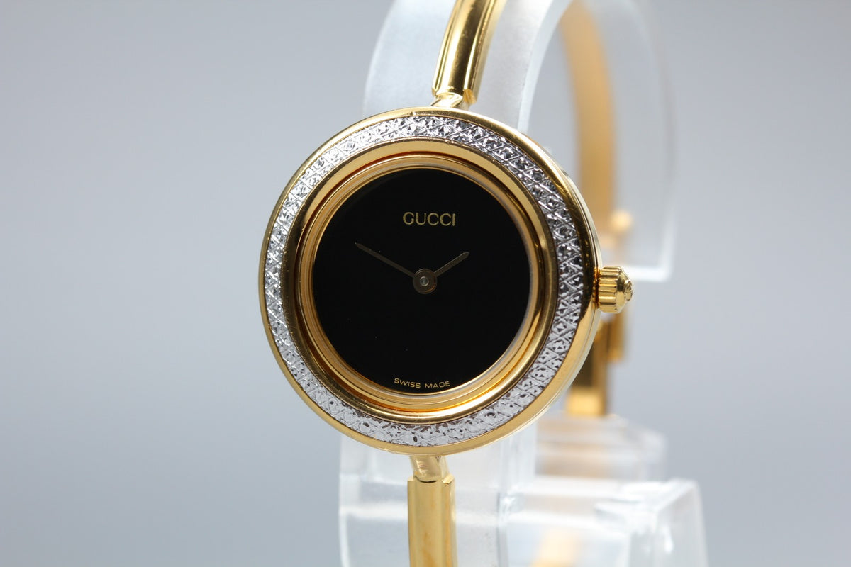 [Overhauled] Gucci Change Bezel 11/12.2 Black Dial Gold Women's Quartz Watch