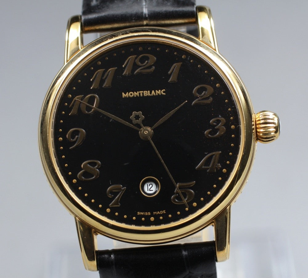 [Exc+5] Montblanc Meisterstuck 7005 Black Dial Gold Unisex Quartz Watch JP