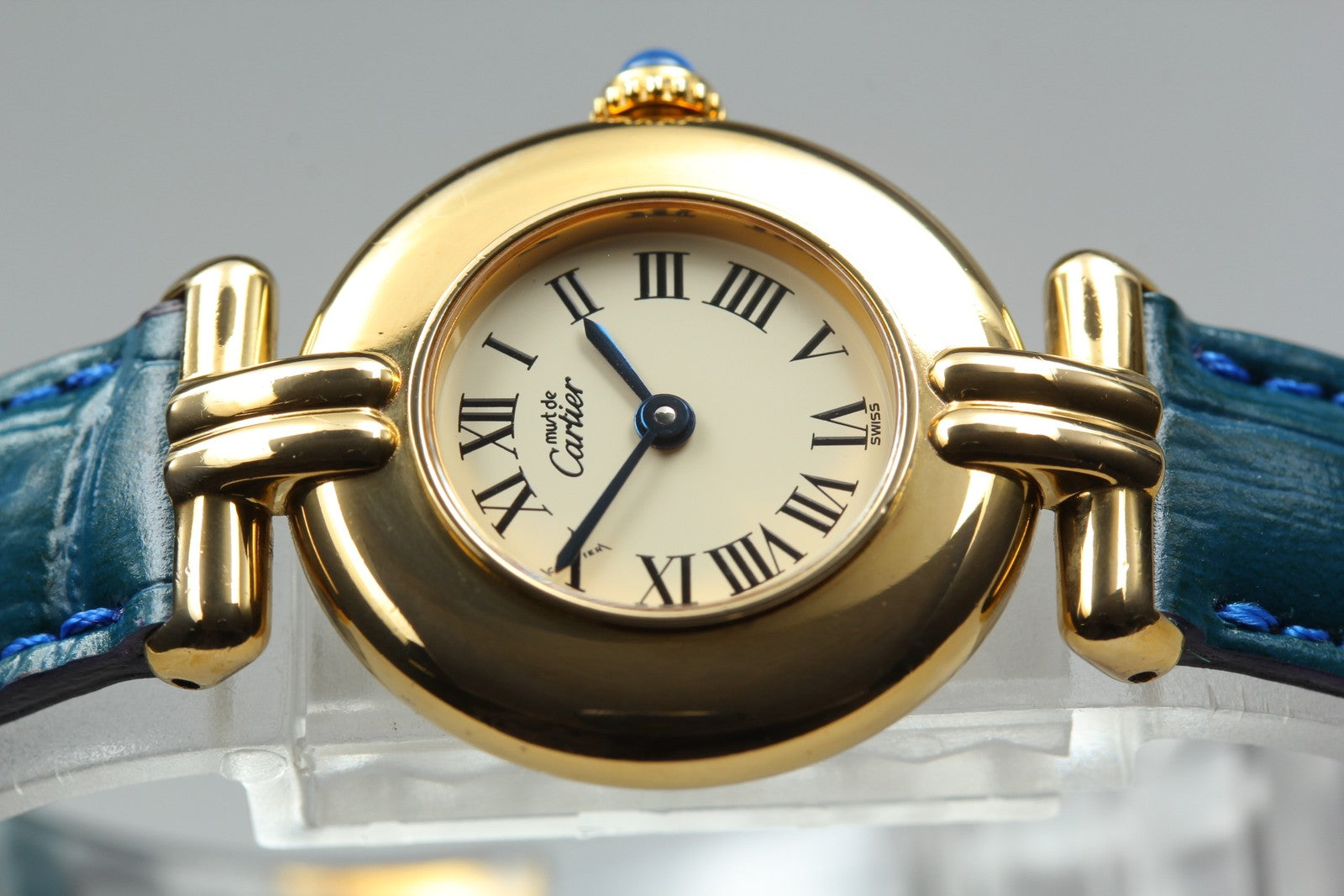 Vintage [ Near MINT- ] Cartier Must Colisee Vermeil 590002 Blue Women's Qz Watch