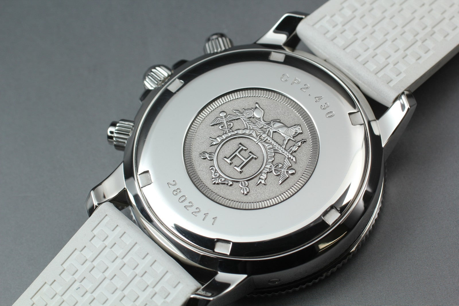 New Batt HERMES Clipper CP2.430 Quartz White Chronograph Men’s Watch 36mm JP Box