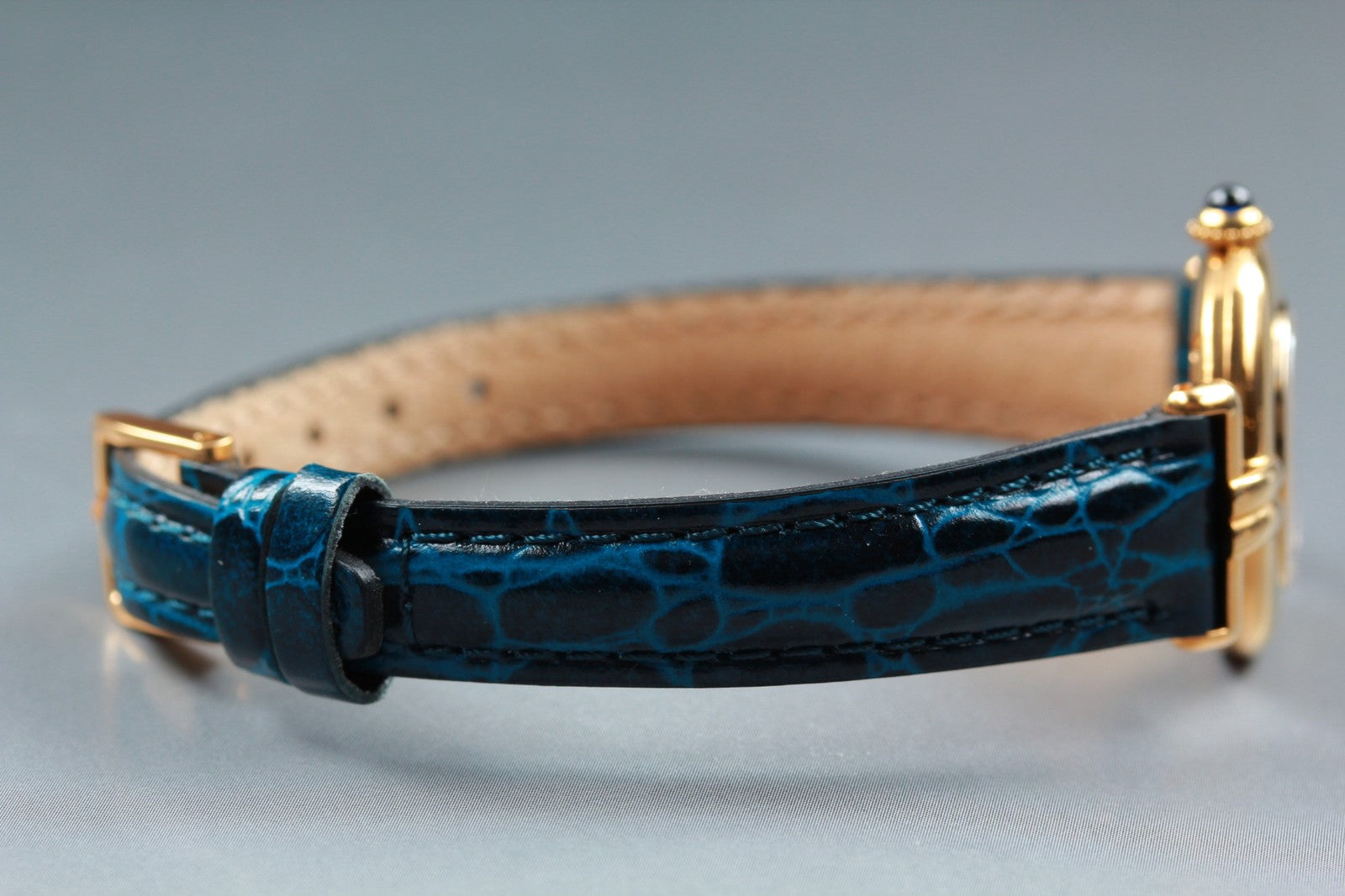 Vintage [Exc+5] Cartier Must Colisee Vermeil 2410 Gold Blue Women's Quartz Watch