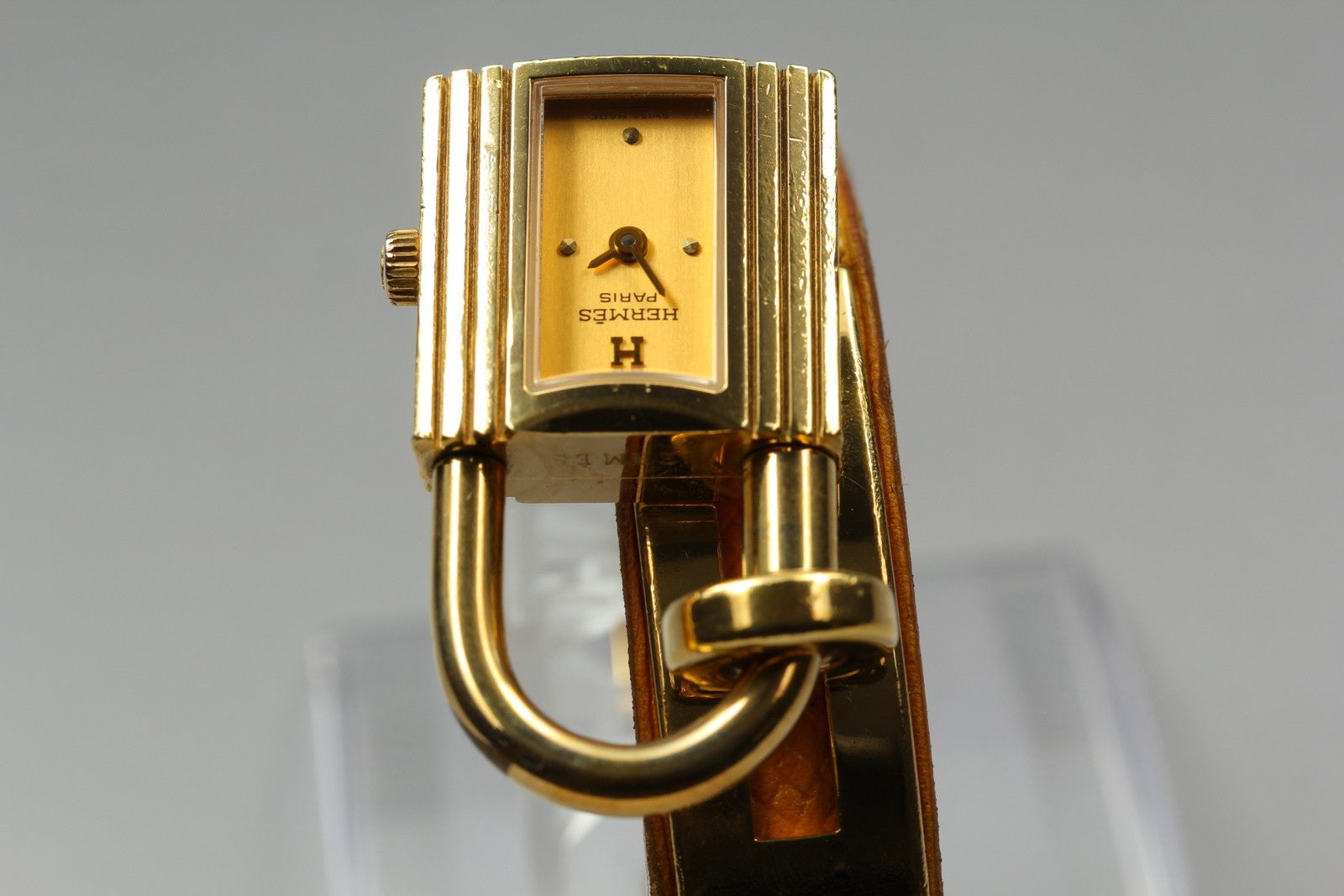 Vintage HERMES Kelly Stainless Gold Dial Quartz Women's Watch 20mm JAPAN Box