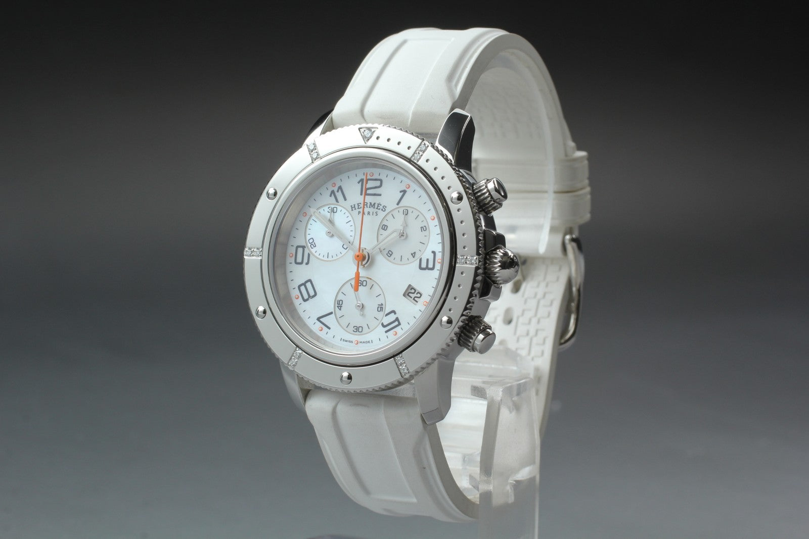 New Batt HERMES Clipper CP2.430 Quartz White Chronograph Men’s Watch 36mm JP Box