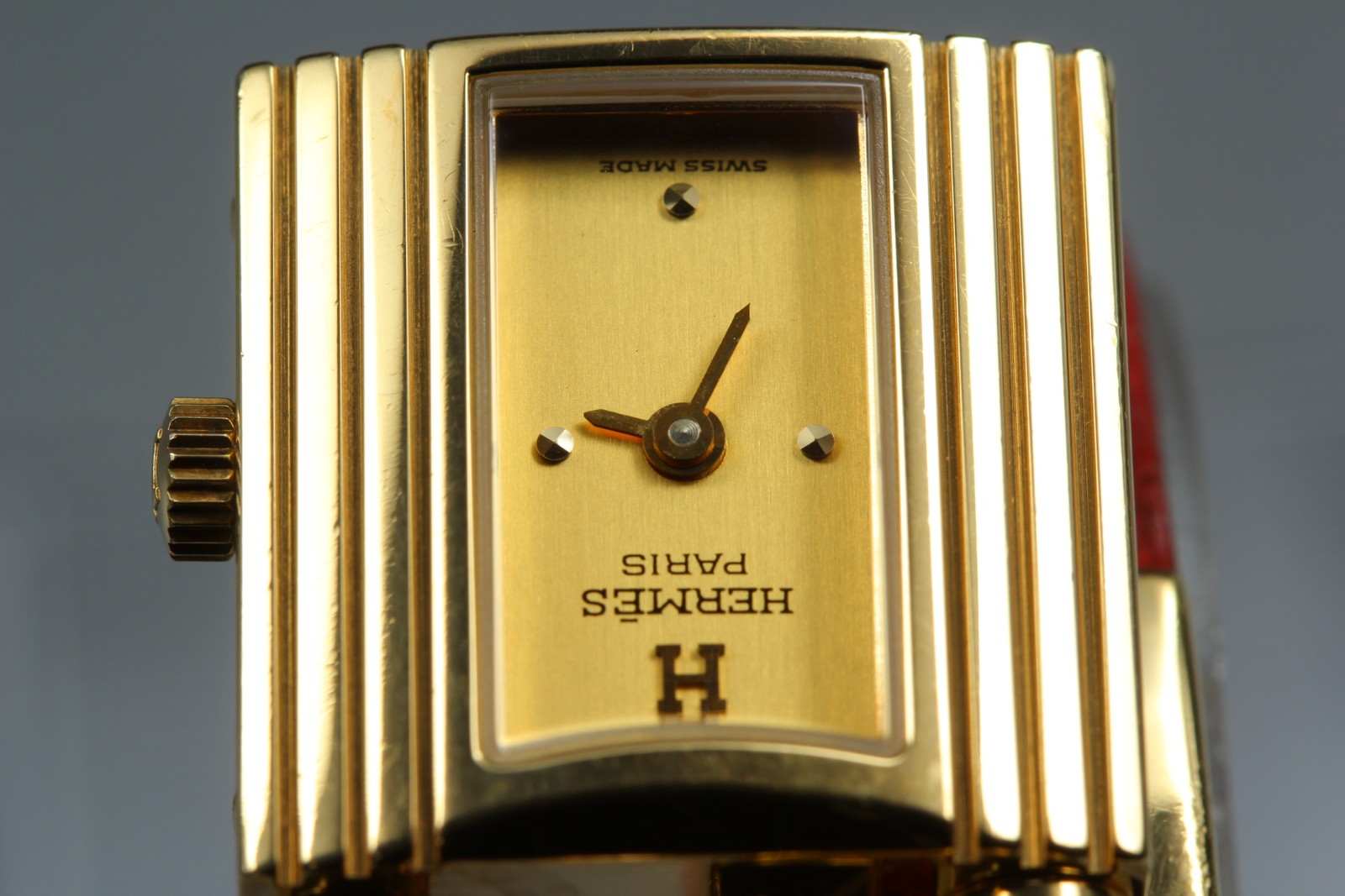 [Overhauled] HERMES Kelly Watch Gold Dial Red Leather "W" Woman's Watch Quartz