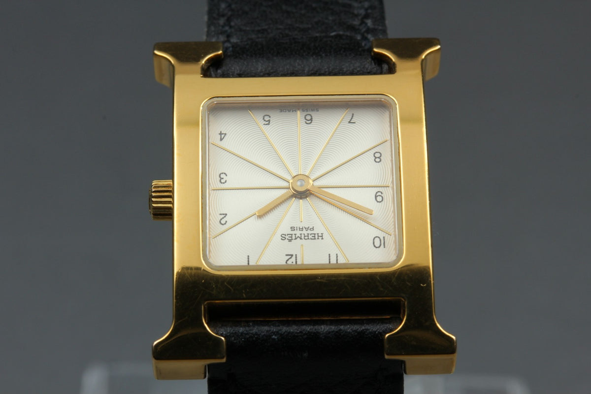 HERMES H Watch HH1.201 Gold Black "A" 21mm Woman's Watch Quartz [Box]