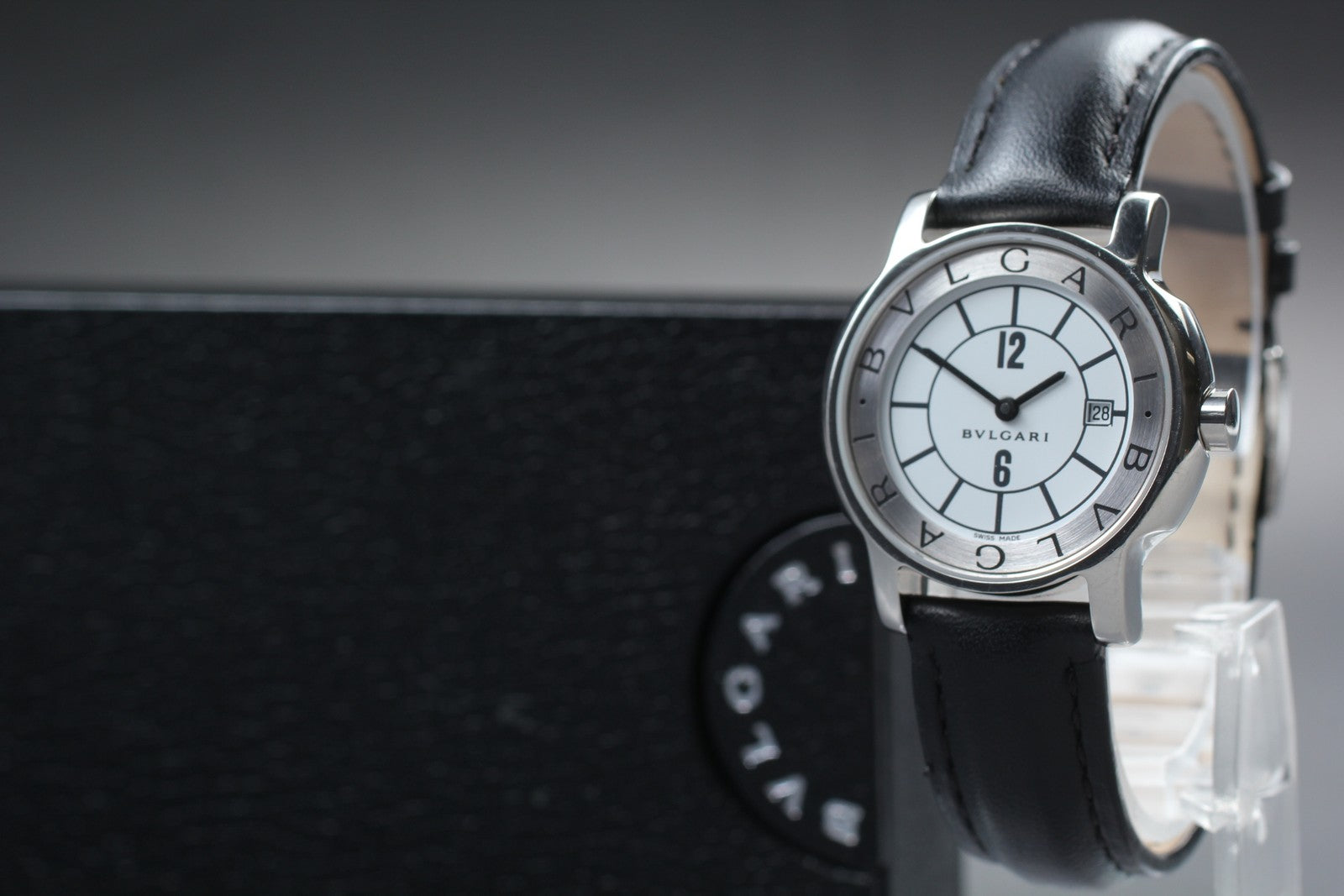 [Exc+5 Box] BVLGARI Solotempo ST29S Date Black Silver Women's Quartz Watch