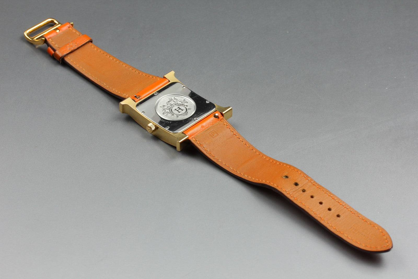 HERMES H Watch HH1.801 White Dial Gold Orange Leather Man's Watch Quartz
