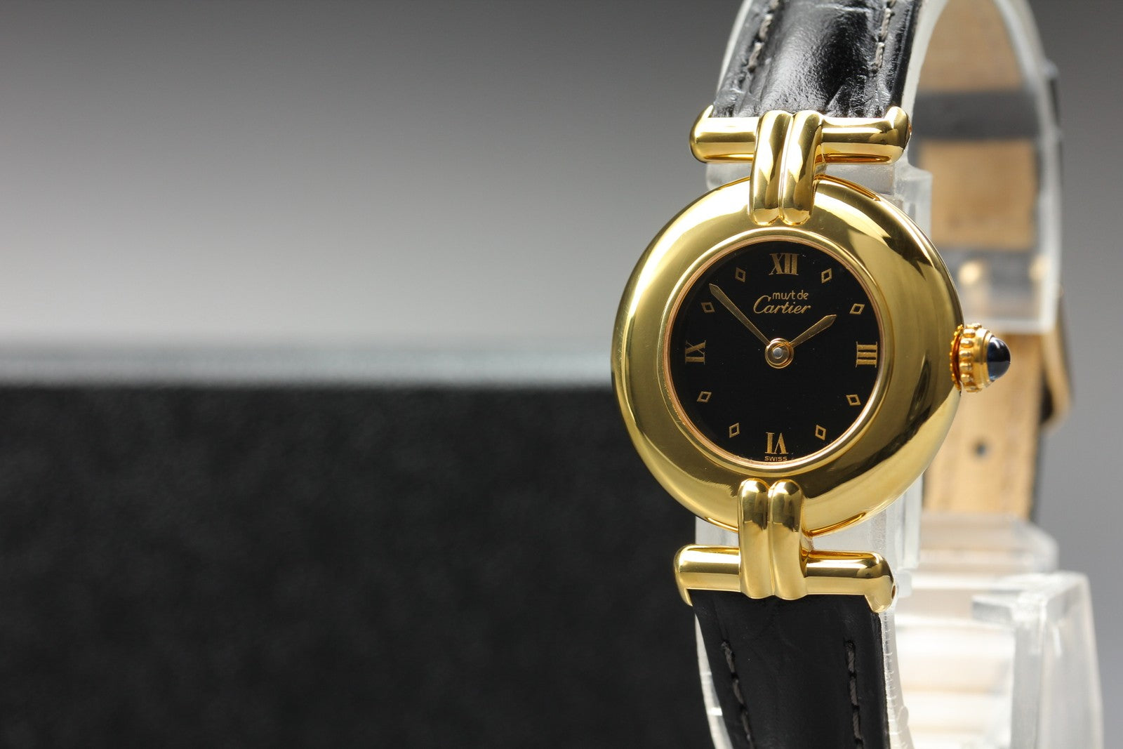 Cartier Must Colisee Vermeil 590002 Black Gold Women's Qz Watch Vintage [Pouch]