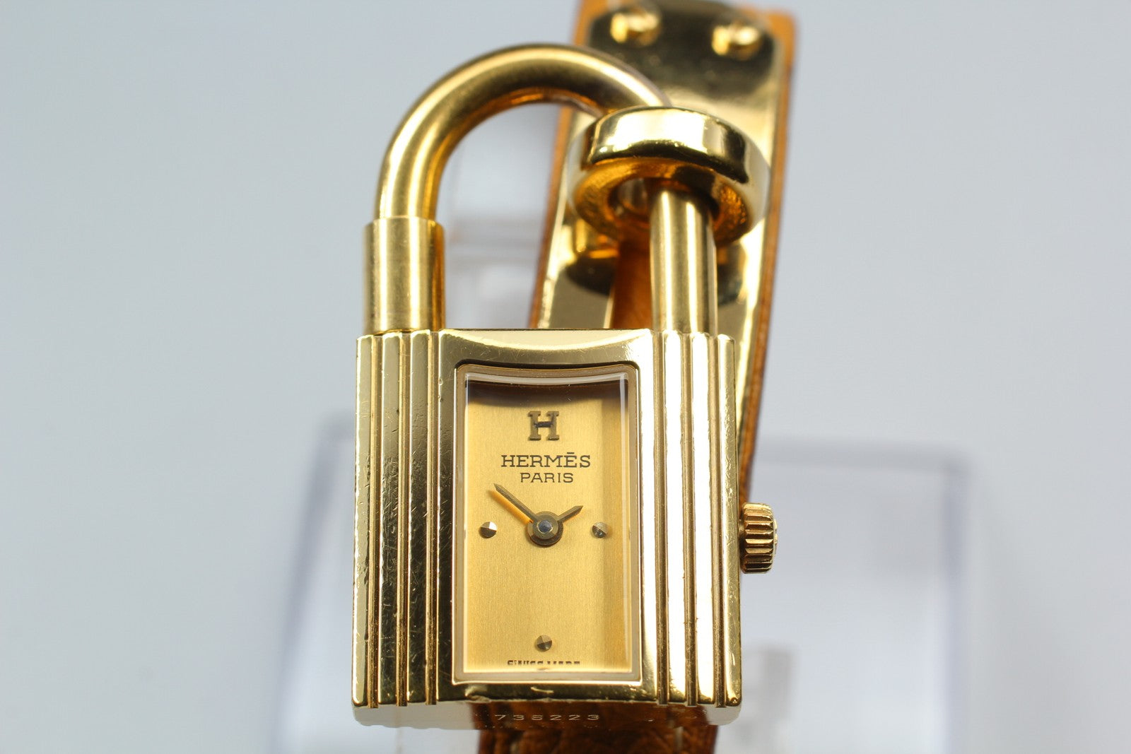 New Batt* HERMES Kelly KE1.201 Gold Dial Quartz Women's Watch JAPAN Exc+5*Box