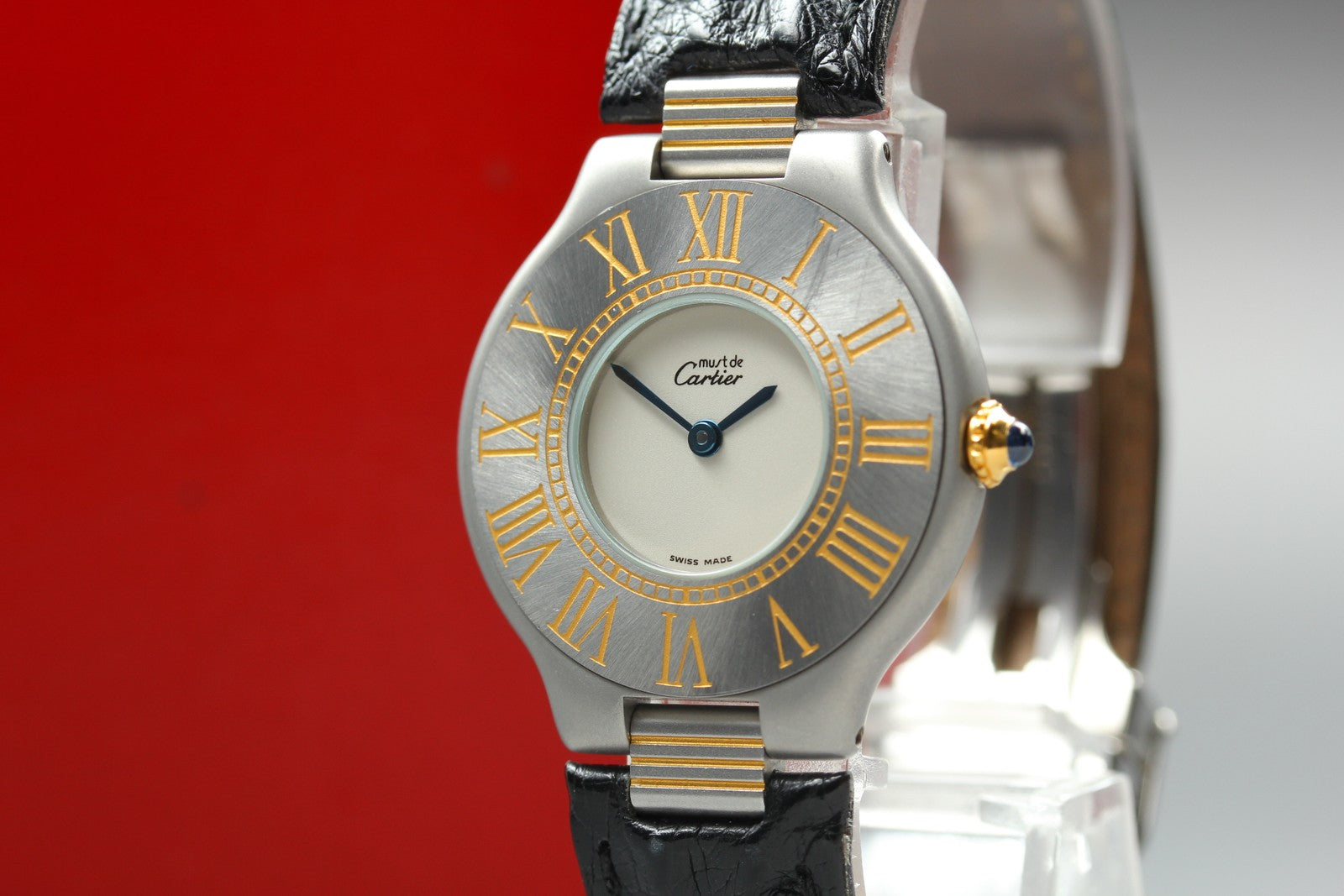 Vintage [w/Box] Cartier Must de Cartier 21 30mm Silver Black Unisex Quartz Watch