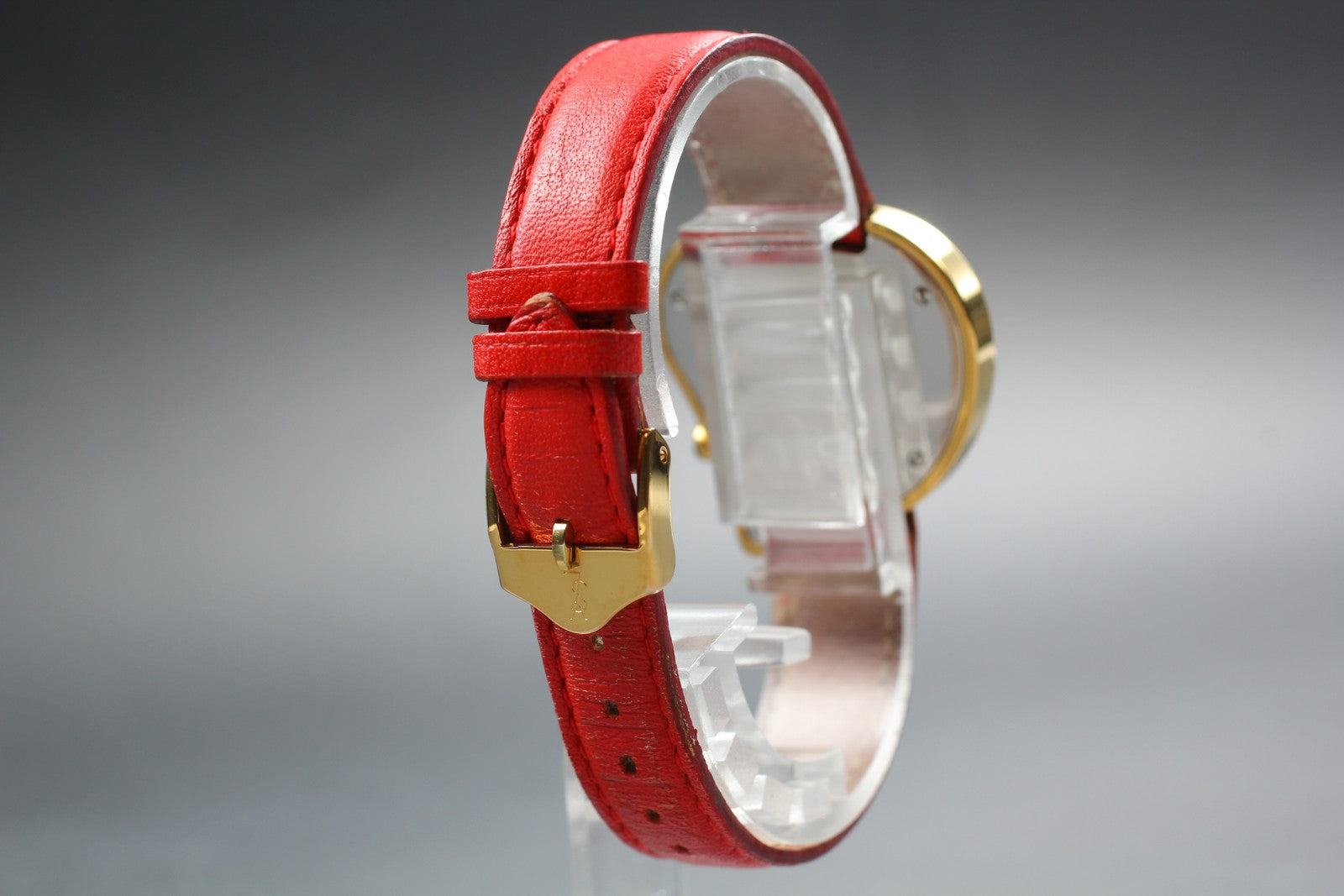 [Exc+5] Yves Saint Laurent Heart Gold Red 30mm Women's Watch Quartz JAPAN