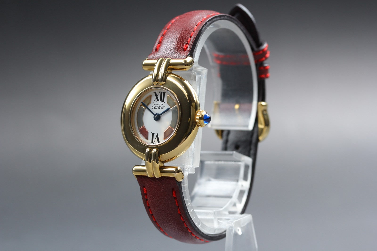 Vintage [Near MINT-] Cartier Must Colisee Vermeil 590002 Red Women's Qz Watch