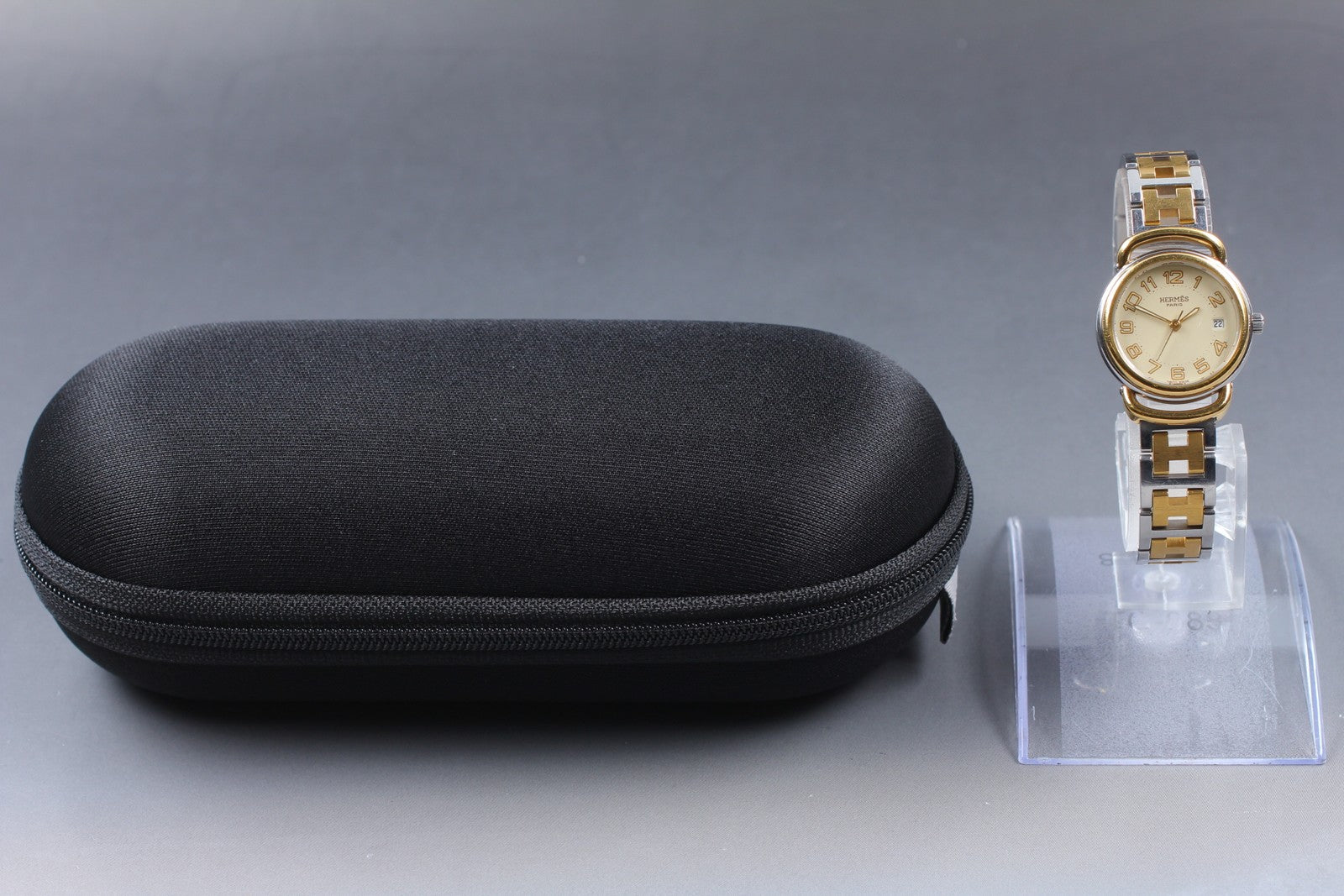 Vintage [Exc+4] Hermes Pullman PU2.240 Ivory Dial 24mm Date Woman's Quartz Watch