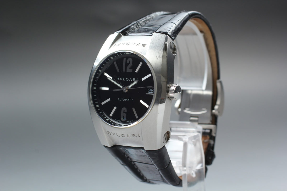 BVLGARI Ergon EG35S Automatic Black Dial Date Men's Watch 35mm JAPAN Box