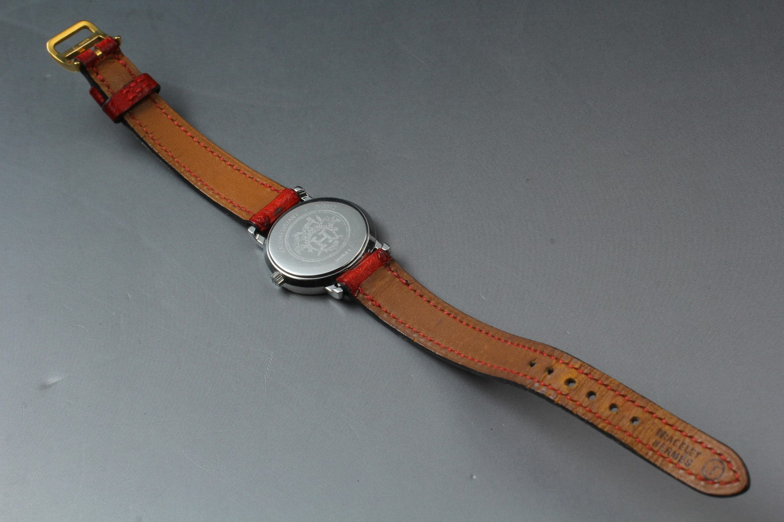 Vintage HERMES Sellier White Dial Red "T" 24mm Woman's Quartz Watch