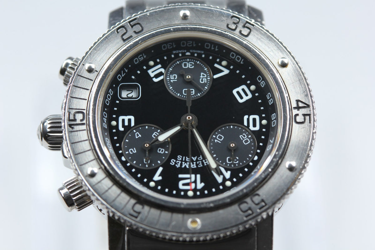 HERMES Clipper Diver Chronograph CL2.310 Quartz Black Women's Watch 33mm JAPAN