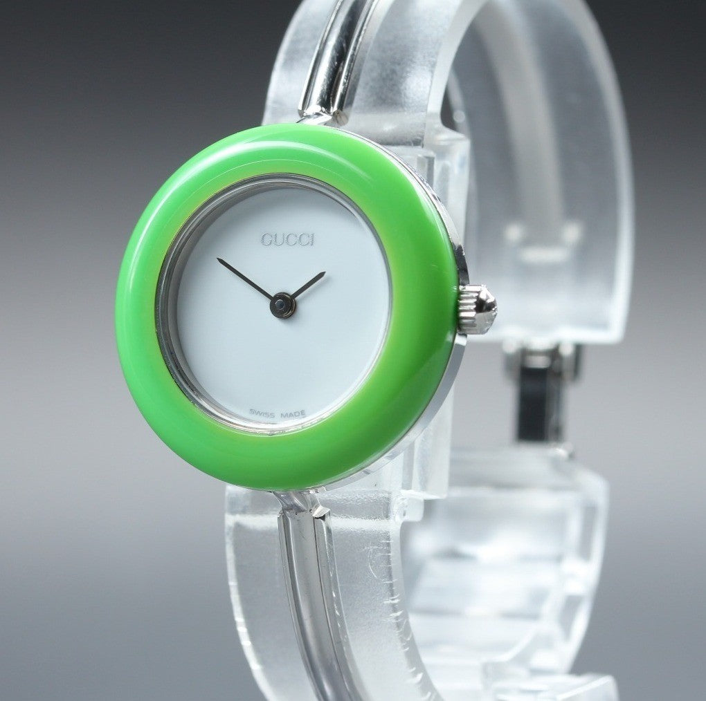 Vintage Gucci Change Bezel 11/12.2L Light Green Bezel Silver Women's Qz Watch