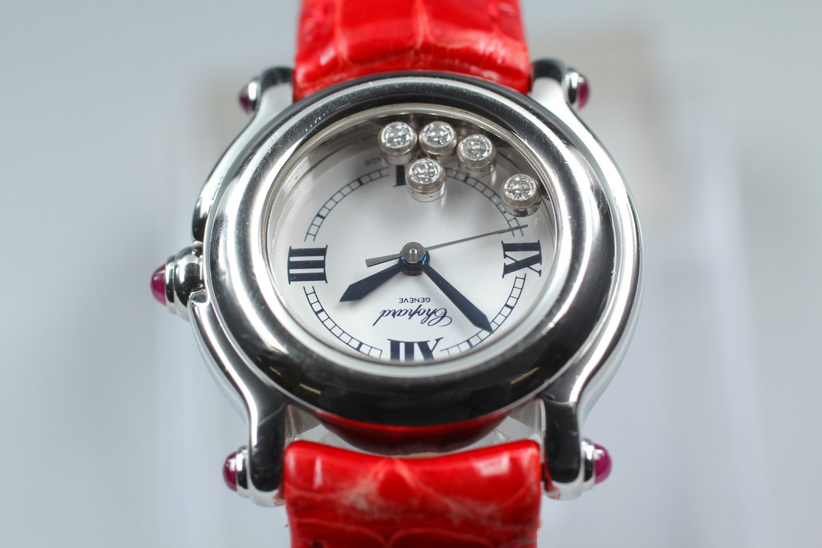 [Exc+5 Box] Chopard Happy Sport 27/8245-21 Red Diamond Quartz Women’s Watch