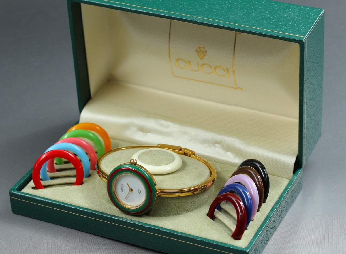 Gucci Change Bezel 11/12 12 Colors Gold Women's Quartz Watch Vintage [Box]