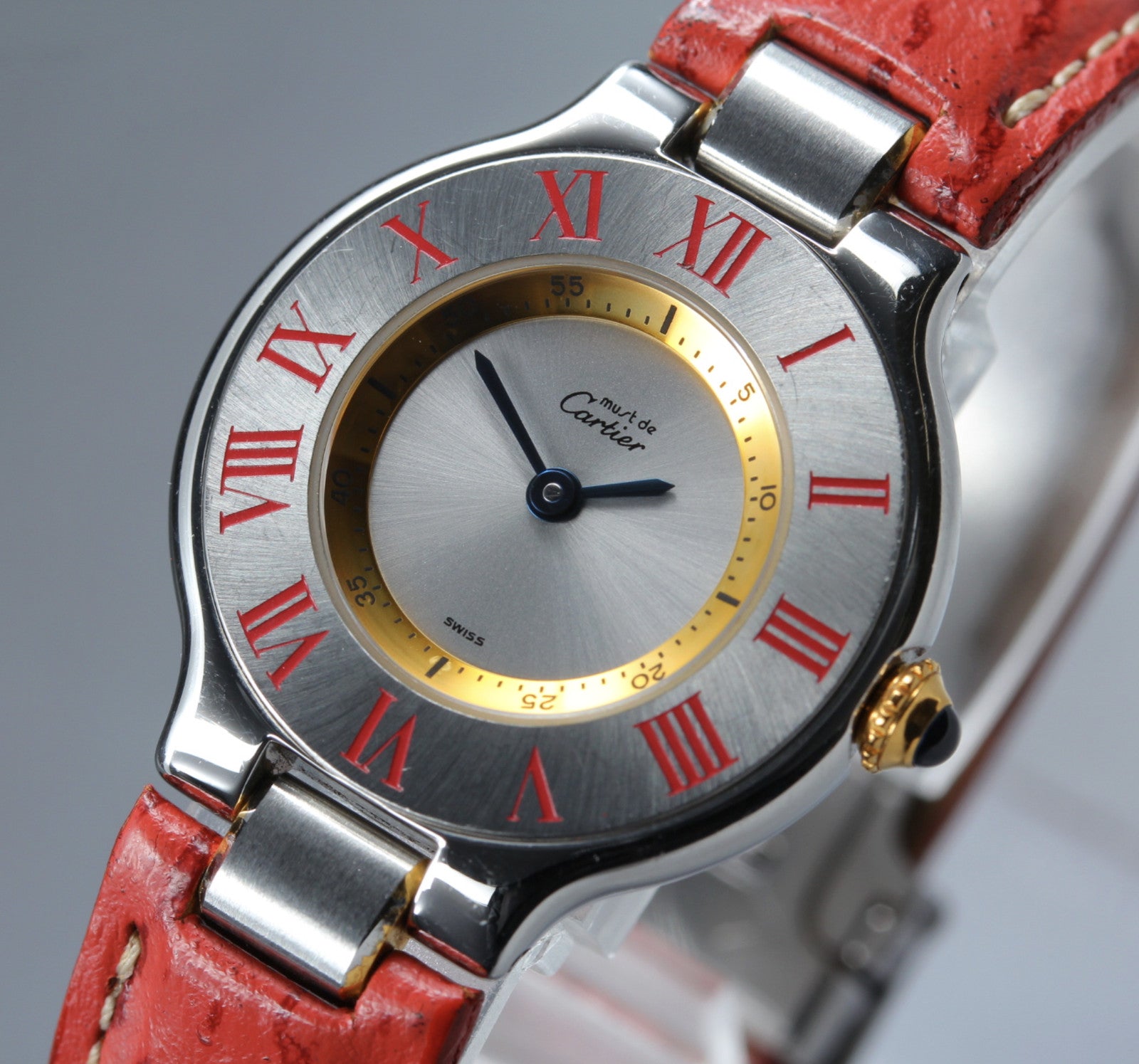 [Exc+5] Cartier Must de Cartier 21 1340 Silver Red 27mm Women's Quartz Watch