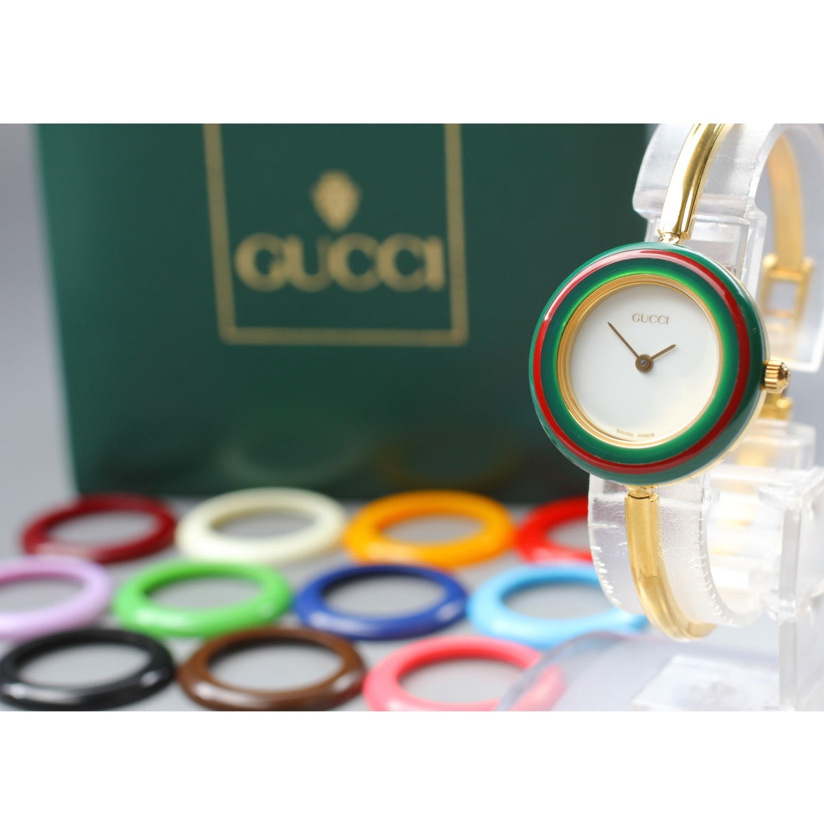 Vintage GUCCI change bezel 11/12.2 12Color Quartz Women's Watch 25mm JAPAN Box